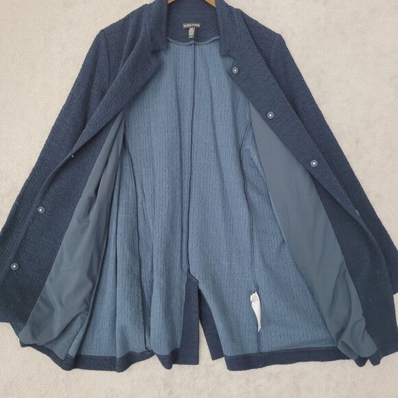 Eileen Fisher Womens Organic Cotton Tencel Open Front Coat M Blue  JCT - Picture 7 of 9